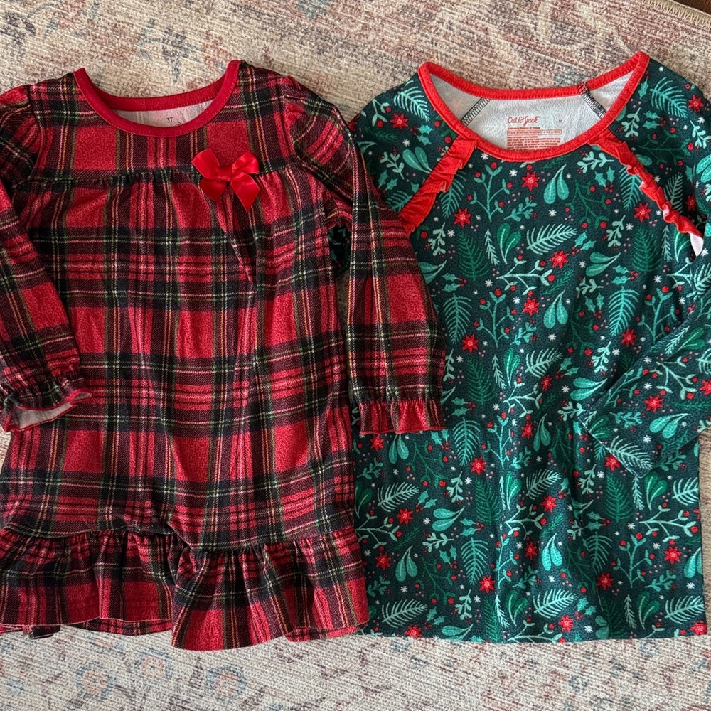 Red Plaid and Green Floral Nightgowns